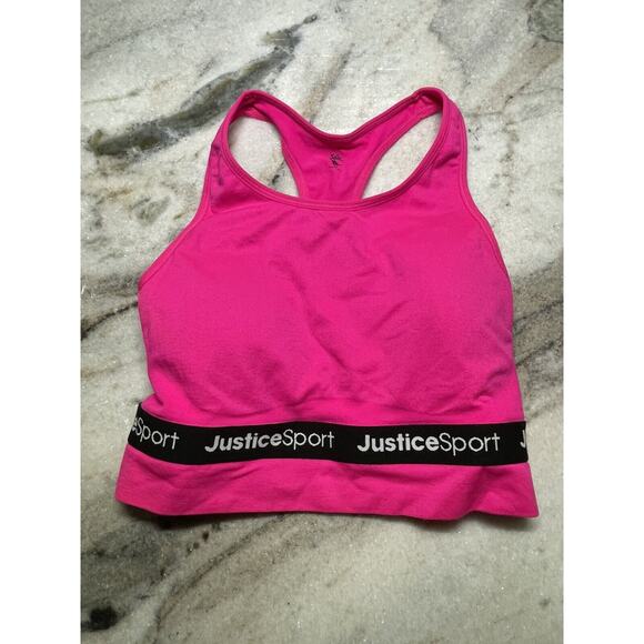 Justice Sport Oh So Soft Sports Bra Girls 34 Racerback Pink Stretch Active Logo - Picture 1 of 5